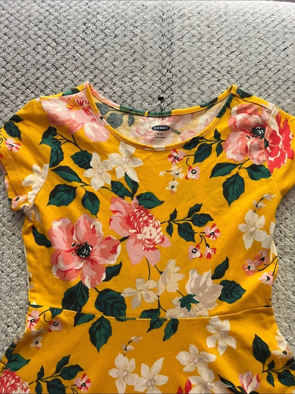 Old Navy Yellow Floral Fit-and-Flare Dress with Pink & Green Accents